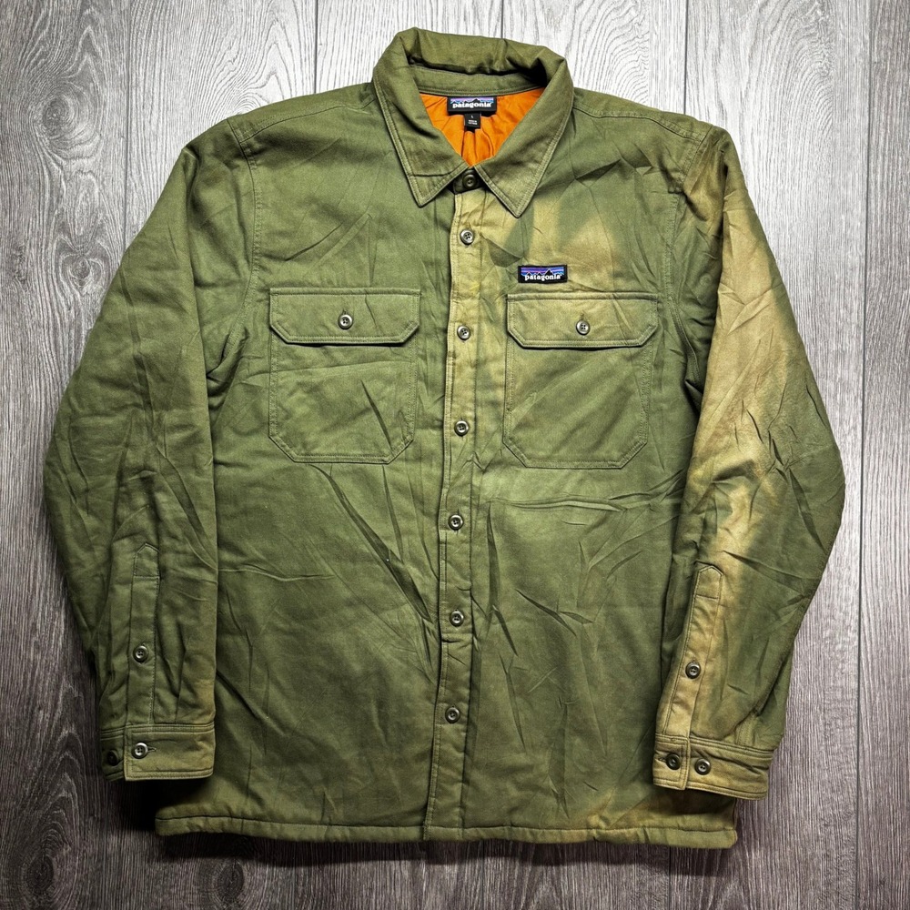 Patagonia Insulated Fjord Flannel Shirt Jacket Basin Green Sun Faded 20385 L